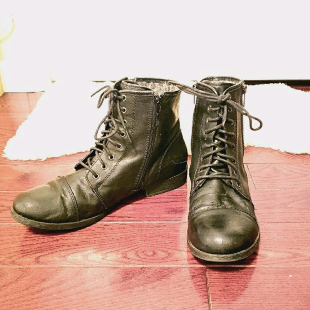 Steve Madden Black Combat Moto Booties